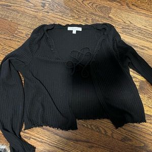 Black open tie sweater shirt